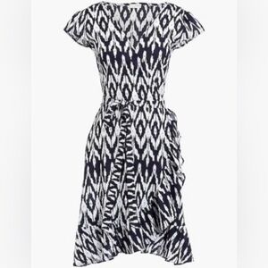 J. Crew Ikat Print Wrap Dress with cap sleeve - Navy and White - Size Medium